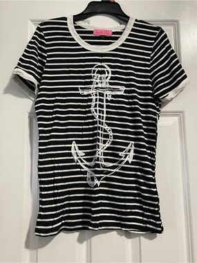 Sugar High Black & White Striped Anchor Short-Sleeve Tee